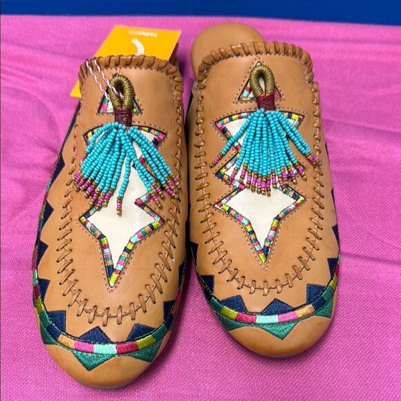 FARM Rio Tan and Blue Moccasins with Leather and Cushioned Sole - Picture 1 of 9
